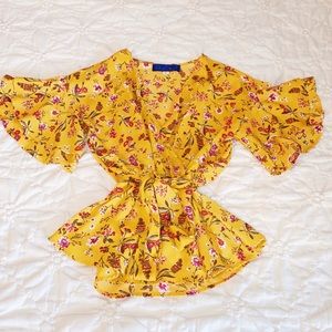 FLOUNCE WRAP TIE FLOWERED SHIRT!!